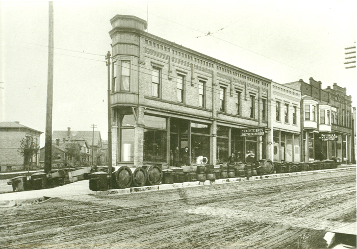 Historic Trachte Brothers sheet metal storefront on King Street
